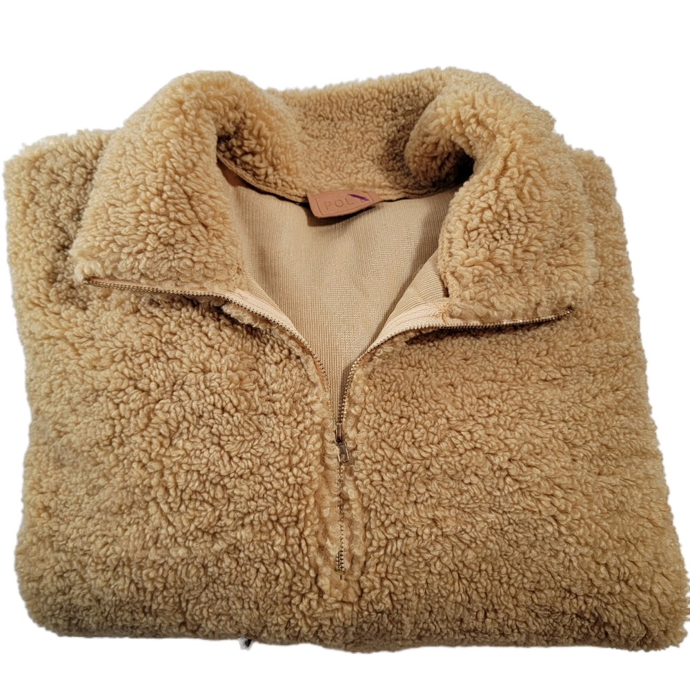 POL 1/4 zip tie back Sherpa jacket size Large Teddy Bear Style - Picture 4 of 7